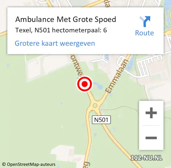 Locatie op kaart van de 112 melding: Ambulance Met Grote Spoed Naar Texel, N501 hectometerpaal: 6 op 21 mei 2022 23:35