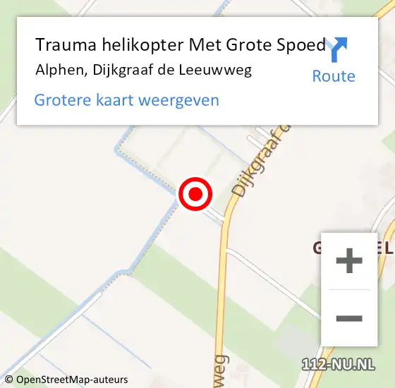 Locatie op kaart van de 112 melding: Trauma helikopter Met Grote Spoed Naar Alphen, Dijkgraaf de Leeuwweg op 22 mei 2022 00:30