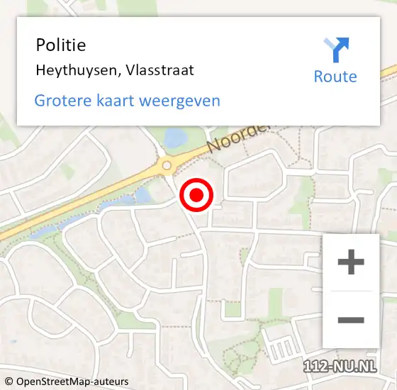 Locatie op kaart van de 112 melding: Politie Heythuysen, Vlasstraat op 22 mei 2022 00:47