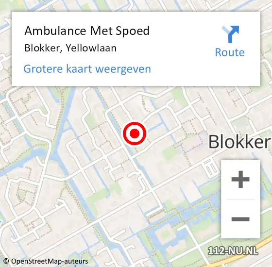 Locatie op kaart van de 112 melding: Ambulance Met Spoed Naar Blokker, Yellowlaan op 22 mei 2022 01:55