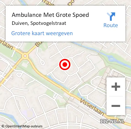 Locatie op kaart van de 112 melding: Ambulance Met Grote Spoed Naar Duiven, Spotvogelstraat op 22 mei 2022 02:06