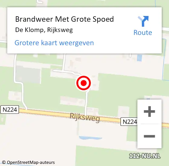 Locatie op kaart van de 112 melding: Brandweer Met Grote Spoed Naar De Klomp, Rijksweg op 22 mei 2022 02:11