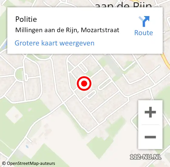 Locatie op kaart van de 112 melding: Politie Millingen aan de Rijn, Mozartstraat op 22 mei 2022 02:28