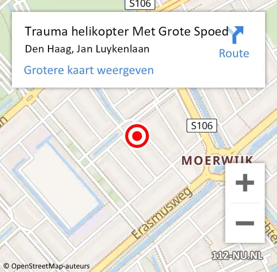 Locatie op kaart van de 112 melding: Trauma helikopter Met Grote Spoed Naar Den Haag, Jan Luykenlaan op 22 mei 2022 02:39