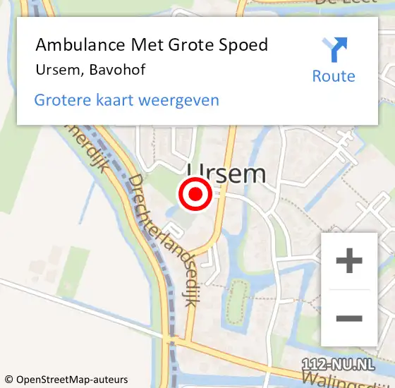 Locatie op kaart van de 112 melding: Ambulance Met Grote Spoed Naar Ursem, Bavohof op 22 mei 2022 02:46