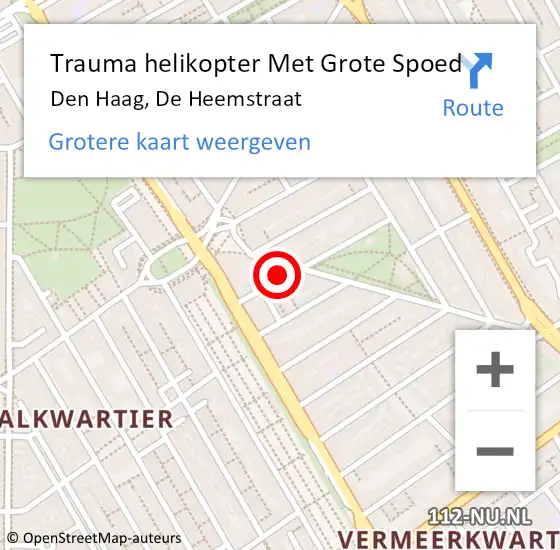 Locatie op kaart van de 112 melding: Trauma helikopter Met Grote Spoed Naar Den Haag, De Heemstraat op 22 mei 2022 03:31