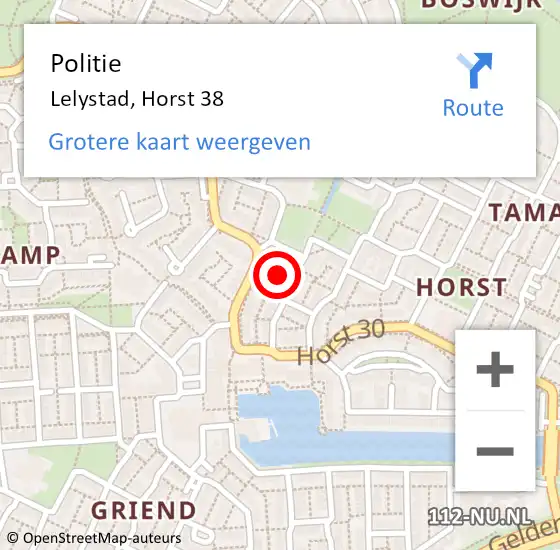 Locatie op kaart van de 112 melding: Politie Lelystad, Horst 38 op 22 mei 2022 03:31