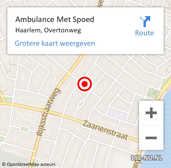 Locatie op kaart van de 112 melding: Ambulance Met Spoed Naar Haarlem, Overtonweg op 22 mei 2022 03:35