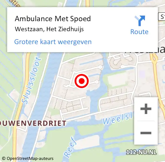 Locatie op kaart van de 112 melding: Ambulance Met Spoed Naar Westzaan, Het Ziedhuijs op 22 mei 2022 03:49