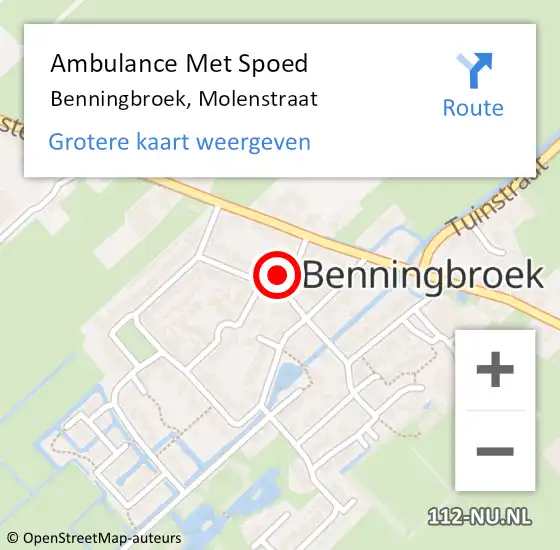 Locatie op kaart van de 112 melding: Ambulance Met Spoed Naar Benningbroek, Molenstraat op 22 mei 2022 04:28