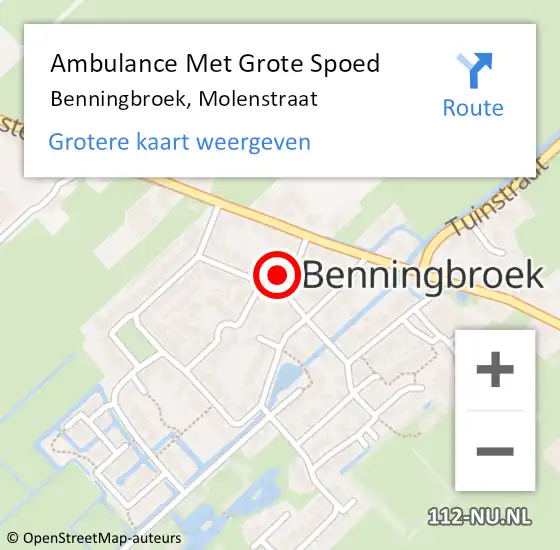 Locatie op kaart van de 112 melding: Ambulance Met Grote Spoed Naar Benningbroek, Molenstraat op 22 mei 2022 04:38