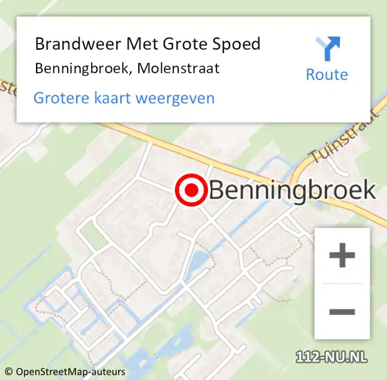 Locatie op kaart van de 112 melding: Brandweer Met Grote Spoed Naar Benningbroek, Molenstraat op 22 mei 2022 04:50