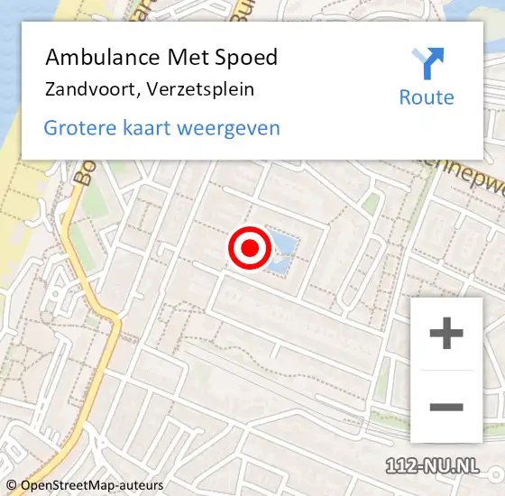 Locatie op kaart van de 112 melding: Ambulance Met Spoed Naar Zandvoort, Verzetsplein op 22 mei 2022 05:03