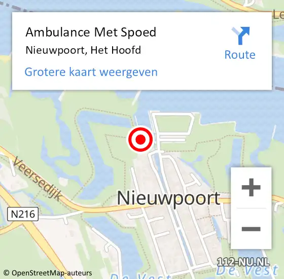 Locatie op kaart van de 112 melding: Ambulance Met Spoed Naar Nieuwpoort, Het Hoofd op 22 mei 2022 05:35