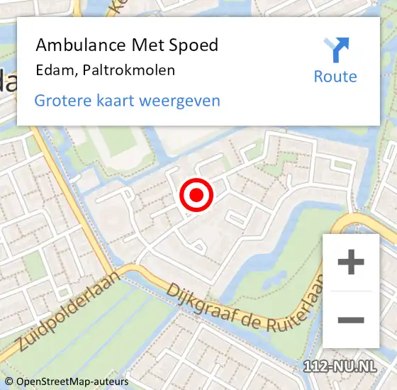 Locatie op kaart van de 112 melding: Ambulance Met Spoed Naar Edam, Paltrokmolen op 22 mei 2022 05:45