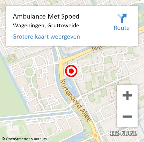 Locatie op kaart van de 112 melding: Ambulance Met Spoed Naar Wageningen, Gruttoweide op 22 mei 2022 06:05