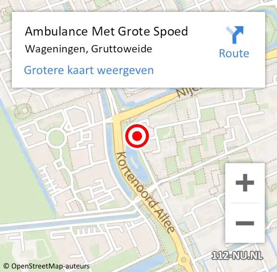 Locatie op kaart van de 112 melding: Ambulance Met Grote Spoed Naar Wageningen, Gruttoweide op 22 mei 2022 06:31