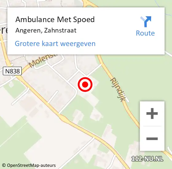 Locatie op kaart van de 112 melding: Ambulance Met Spoed Naar Angeren, Zahnstraat op 22 mei 2022 07:17