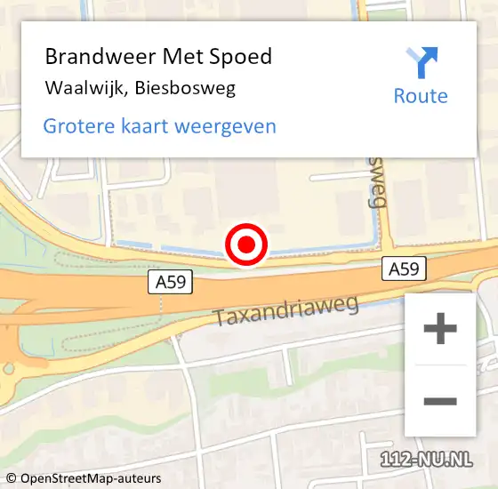Locatie op kaart van de 112 melding: Brandweer Met Spoed Naar Waalwijk, Biesbosweg op 22 mei 2022 08:01