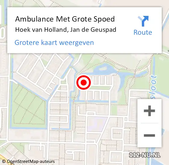 Locatie op kaart van de 112 melding: Ambulance Met Grote Spoed Naar Hoek van Holland, Jan de Geuspad op 22 mei 2022 08:01