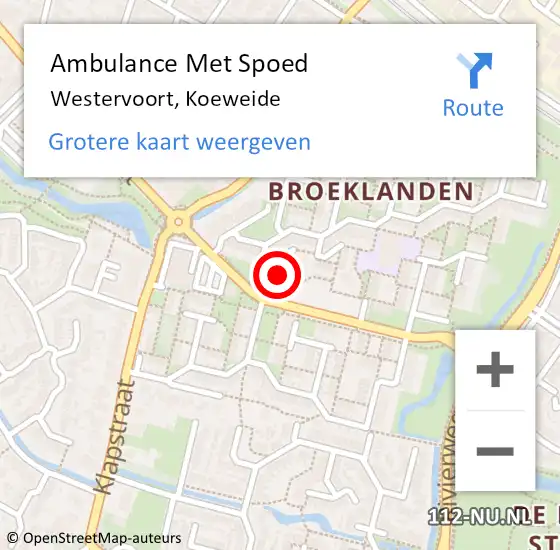 Locatie op kaart van de 112 melding: Ambulance Met Spoed Naar Westervoort, Koeweide op 22 mei 2022 08:02