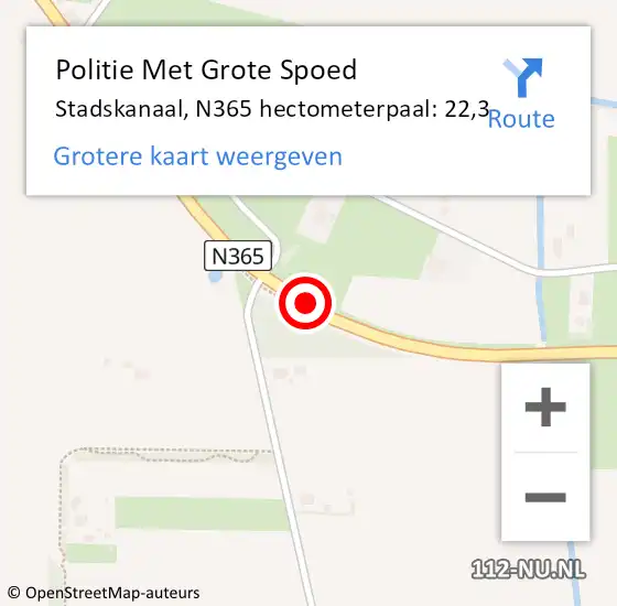 Locatie op kaart van de 112 melding: Politie Met Grote Spoed Naar Stadskanaal, N365 hectometerpaal: 22,3 op 22 mei 2022 08:56