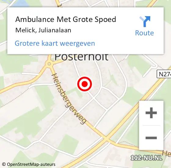 Locatie op kaart van de 112 melding: Ambulance Met Grote Spoed Naar Melick, Julianalaan op 22 mei 2022 09:06