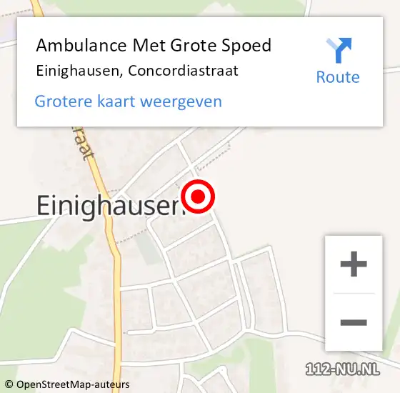 Locatie op kaart van de 112 melding: Ambulance Met Grote Spoed Naar Einighausen, Concordiastraat op 18 juli 2014 04:16