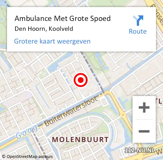 Locatie op kaart van de 112 melding: Ambulance Met Grote Spoed Naar Den Hoorn, Koolveld op 22 mei 2022 10:08