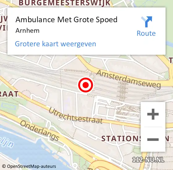 Locatie op kaart van de 112 melding: Ambulance Met Grote Spoed Naar Arnhem op 22 mei 2022 10:23