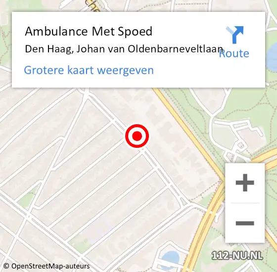 Locatie op kaart van de 112 melding: Ambulance Met Spoed Naar Den Haag, Johan van Oldenbarneveltlaan op 22 mei 2022 11:39