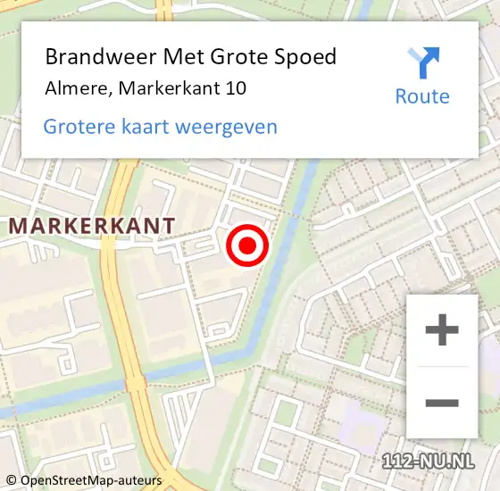 Locatie op kaart van de 112 melding: Brandweer Met Grote Spoed Naar Almere, Markerkant 10 op 22 mei 2022 11:41