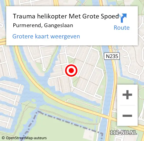 Locatie op kaart van de 112 melding: Trauma helikopter Met Grote Spoed Naar Purmerend, Gangeslaan op 22 mei 2022 11:54
