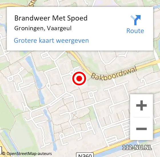 Locatie op kaart van de 112 melding: Brandweer Met Spoed Naar Groningen, Vaargeul op 18 juli 2014 04:48