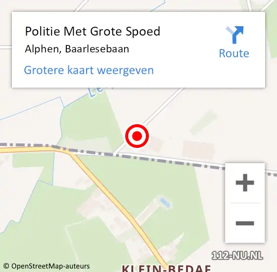 Locatie op kaart van de 112 melding: Politie Met Grote Spoed Naar Alphen, Baarlesebaan op 22 mei 2022 12:38