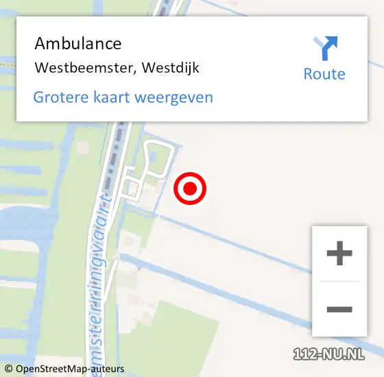 Locatie op kaart van de 112 melding: Ambulance Westbeemster, Westdijk op 22 mei 2022 12:40