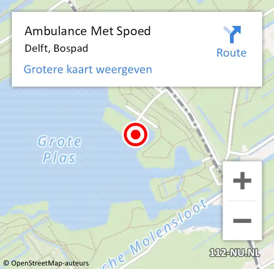 Locatie op kaart van de 112 melding: Ambulance Met Spoed Naar Delft, Bospad op 22 mei 2022 12:41