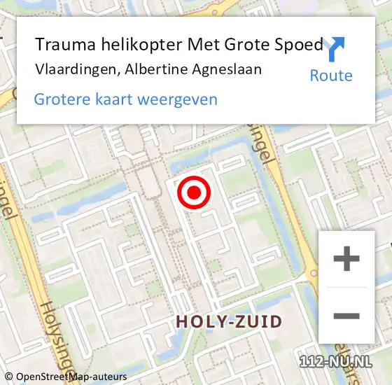 Locatie op kaart van de 112 melding: Trauma helikopter Met Grote Spoed Naar Vlaardingen, Albertine Agneslaan op 22 mei 2022 12:44