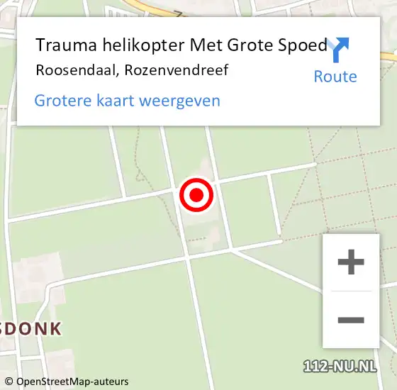 Locatie op kaart van de 112 melding: Trauma helikopter Met Grote Spoed Naar Roosendaal, Rozenvendreef op 22 mei 2022 12:51