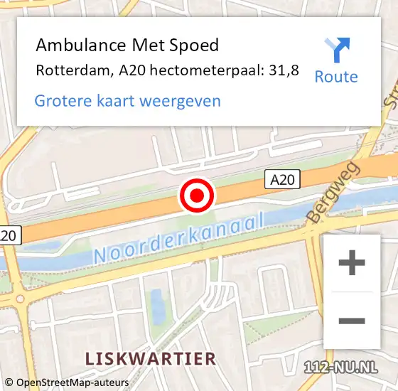 Locatie op kaart van de 112 melding: Ambulance Met Spoed Naar Rotterdam, A20 hectometerpaal: 31,8 op 22 mei 2022 12:56