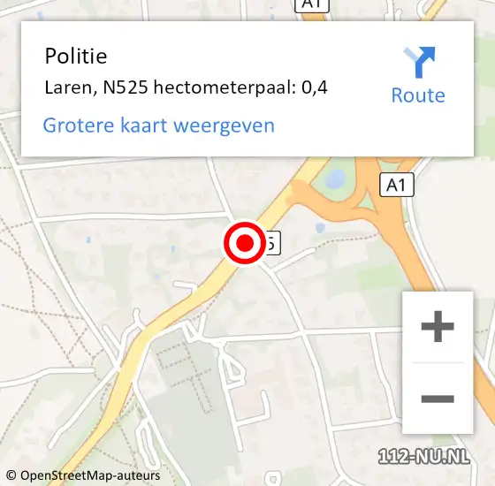 Locatie op kaart van de 112 melding: Politie Laren, N525 hectometerpaal: 0,4 op 22 mei 2022 13:03