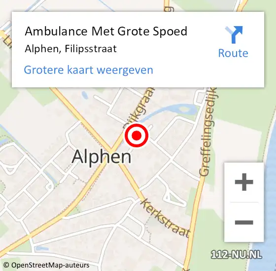 Locatie op kaart van de 112 melding: Ambulance Met Grote Spoed Naar Alphen, Filipsstraat op 22 mei 2022 13:06