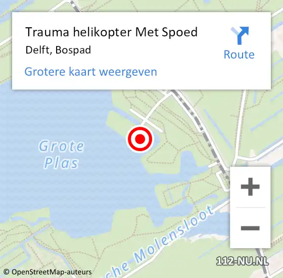 Locatie op kaart van de 112 melding: Trauma helikopter Met Spoed Naar Delft, Bospad op 22 mei 2022 13:16