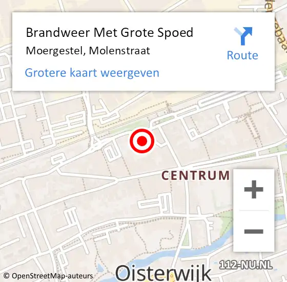 Locatie op kaart van de 112 melding: Brandweer Met Grote Spoed Naar Moergestel, Molenstraat op 22 mei 2022 13:40