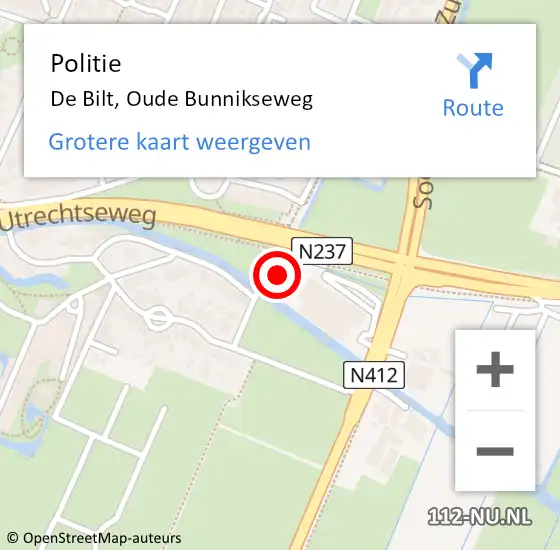 Locatie op kaart van de 112 melding: Politie De Bilt, Oude Bunnikseweg op 22 mei 2022 13:41