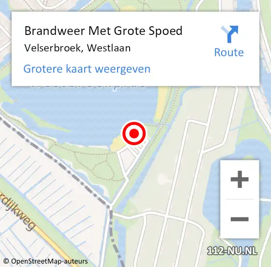 Locatie op kaart van de 112 melding: Brandweer Met Grote Spoed Naar Velserbroek, Westlaan op 22 mei 2022 13:44