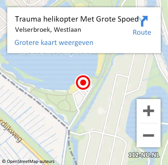 Locatie op kaart van de 112 melding: Trauma helikopter Met Grote Spoed Naar Velserbroek, Westlaan op 22 mei 2022 13:47