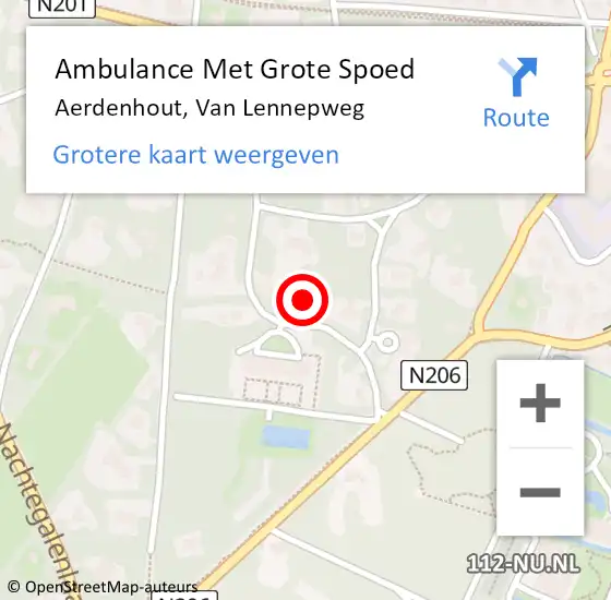 Locatie op kaart van de 112 melding: Ambulance Met Grote Spoed Naar Aerdenhout, Van Lennepweg op 22 mei 2022 13:49