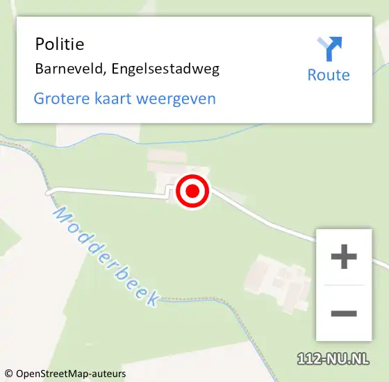 Locatie op kaart van de 112 melding: Politie Barneveld, Engelsestadweg op 22 mei 2022 14:00