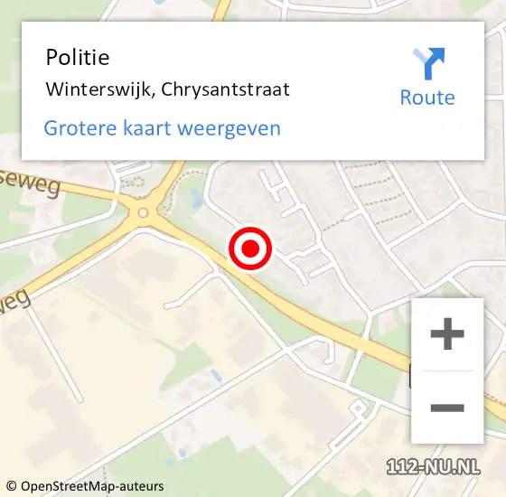 Locatie op kaart van de 112 melding: Politie Winterswijk, Chrysantstraat op 22 mei 2022 14:07